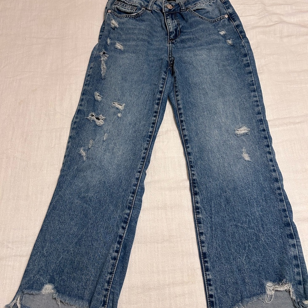 ReWash Distressed High-Rise Wide Leg Jeans